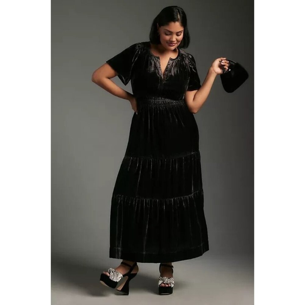 NWT by Anthropologie The Somerset Maxi in Dark Gray Velvet Edition Dress 2X